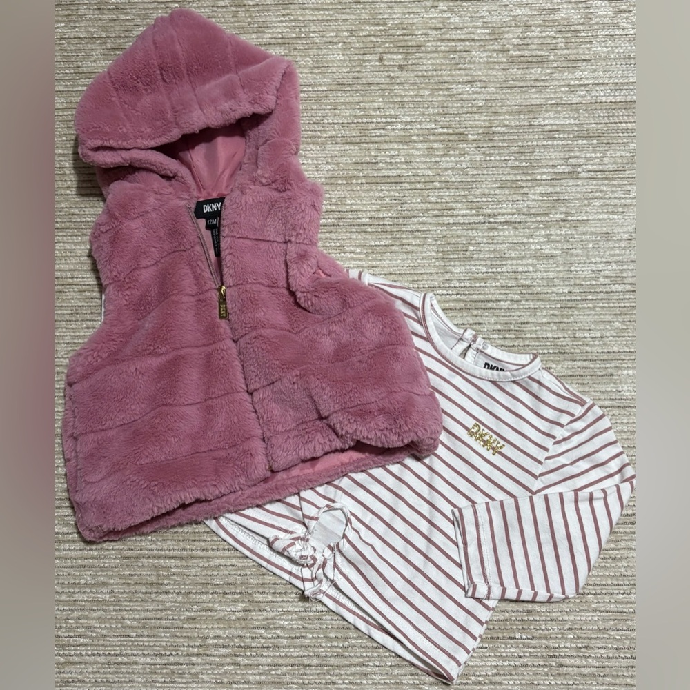 12m DKNY Baby Girl Top and Vest Set